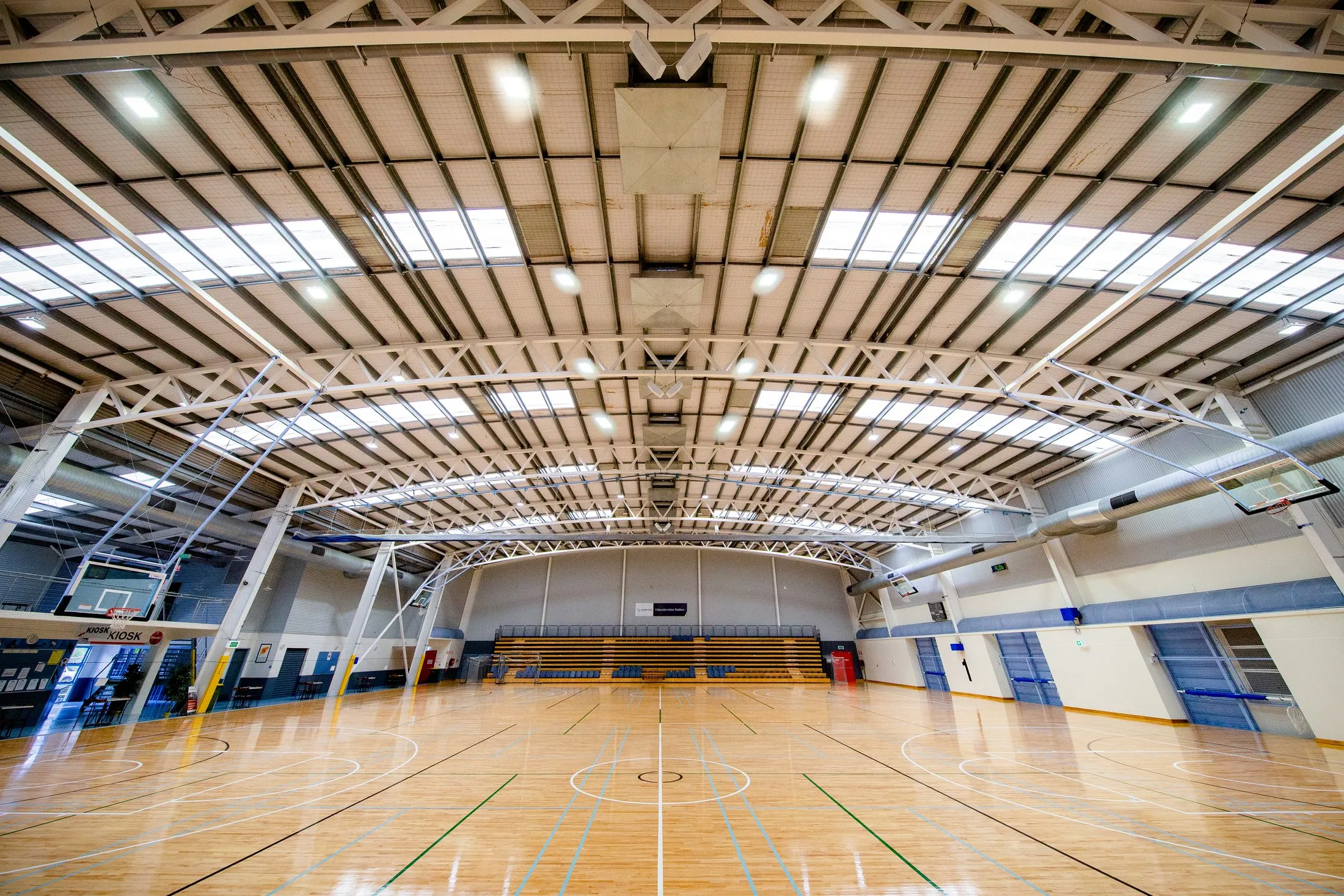 Caloundra Indoor Stadium’s courts under the new LED lighting